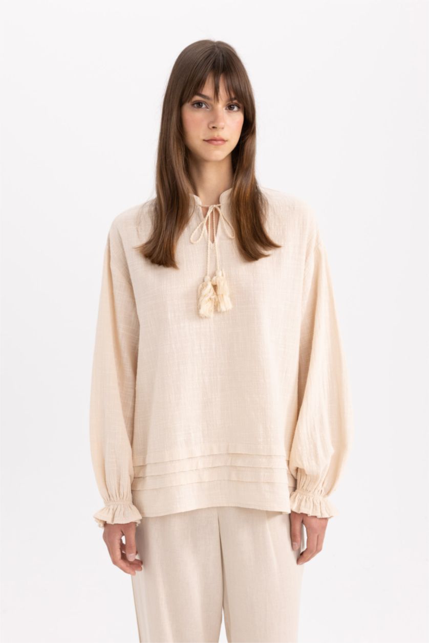 WOMAN Ecru Relax Fit Linen Look Long Sleeve Tunic