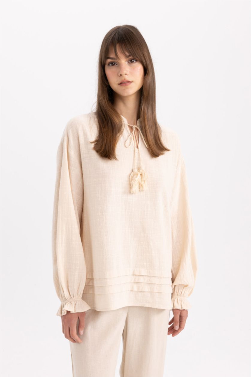 WOMAN Ecru Relax Fit Linen Look Long Sleeve Tunic