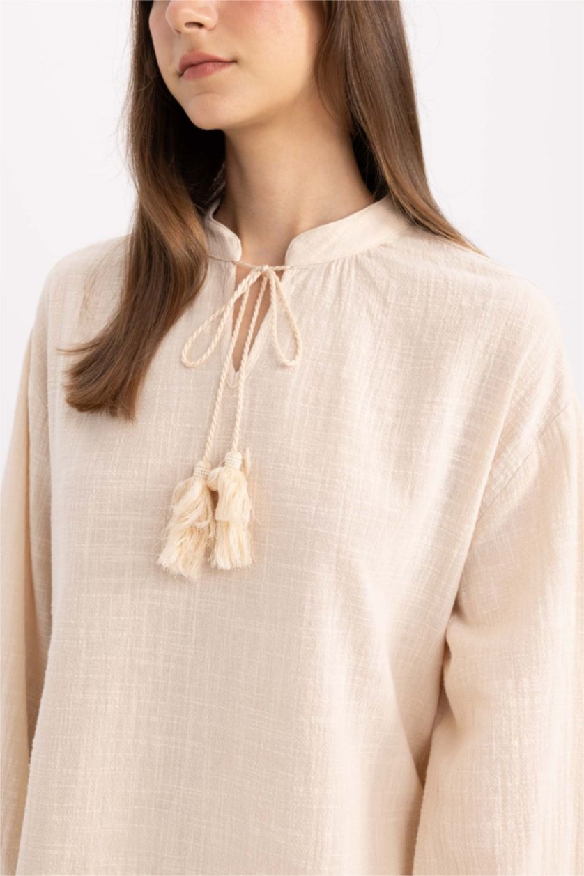 WOMAN Ecru Relax Fit Linen Look Long Sleeve Tunic