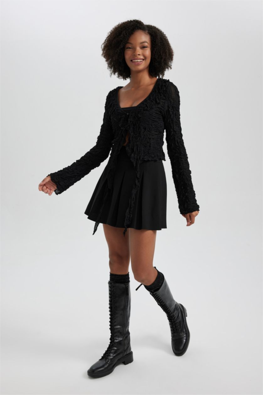 WOMAN Black Slim Fit V-Neck Lace Long Sleeve T-Shirt