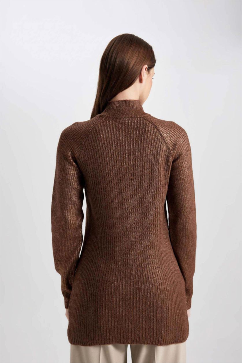WOMAN Light Brown Regular Fit Half Turtleneck Basic Knitted Pullover Tunic