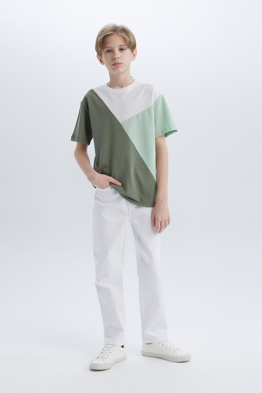 Erkek Çocuk - Genç Erkek Kırık Beyaz Straight Fit Düz Paça Basic Düz Jean Pantolon Erkek Çocuk