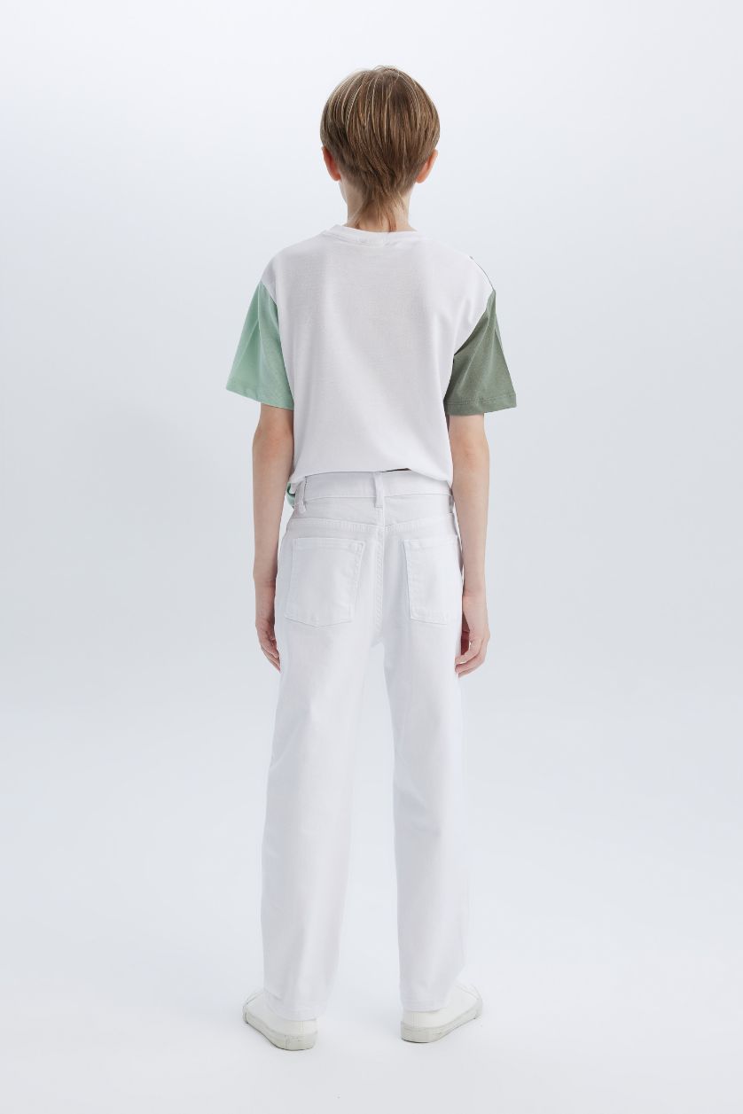 Erkek Çocuk - Genç Erkek Kırık Beyaz Straight Fit Düz Paça Basic Düz Jean Pantolon Erkek Çocuk