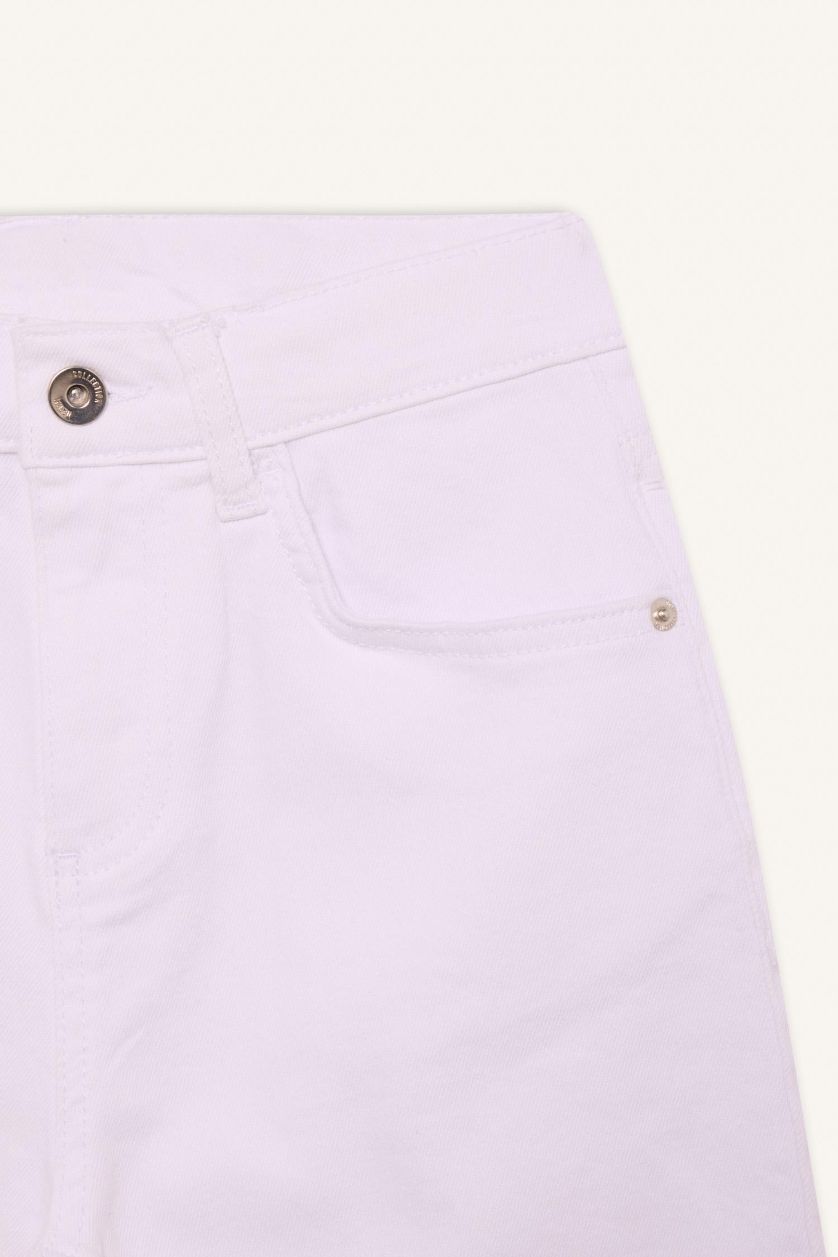 Erkek Çocuk - Genç Erkek Kırık Beyaz Straight Fit Düz Paça Basic Düz Jean Pantolon Erkek Çocuk