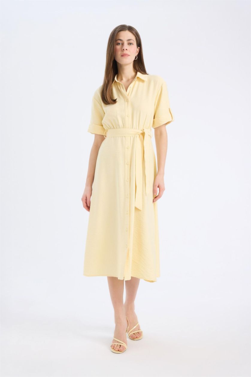 Әйелдерге Ашық Сары жейде мойыны қысқа жеңді Қысқа жеңді тоқылған көйлек