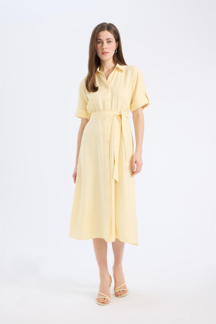 Әйелдерге Ашық Сары жейде мойыны қысқа жеңді Қысқа жеңді тоқылған көйлек