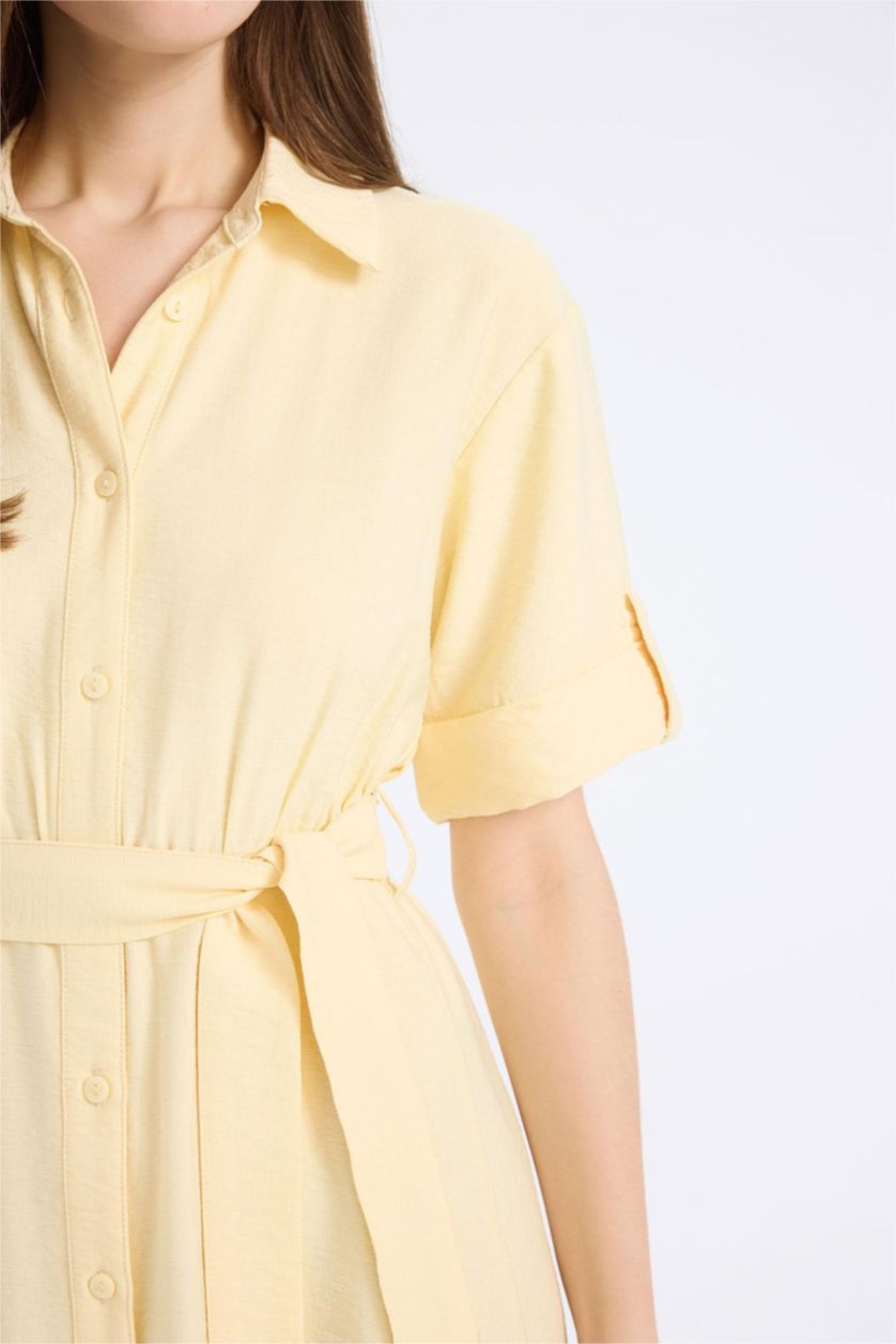 Әйелдерге Ашық Сары жейде мойыны қысқа жеңді Қысқа жеңді тоқылған көйлек