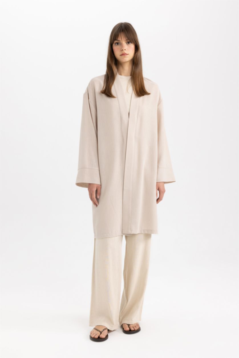 WOMAN Stone V-Neck Linen Look Kimono