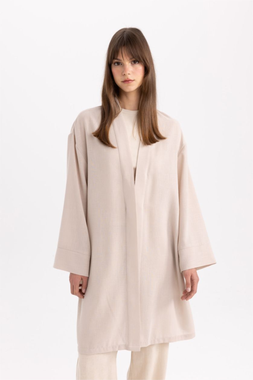 WOMAN Stone V-Neck Linen Look Kimono