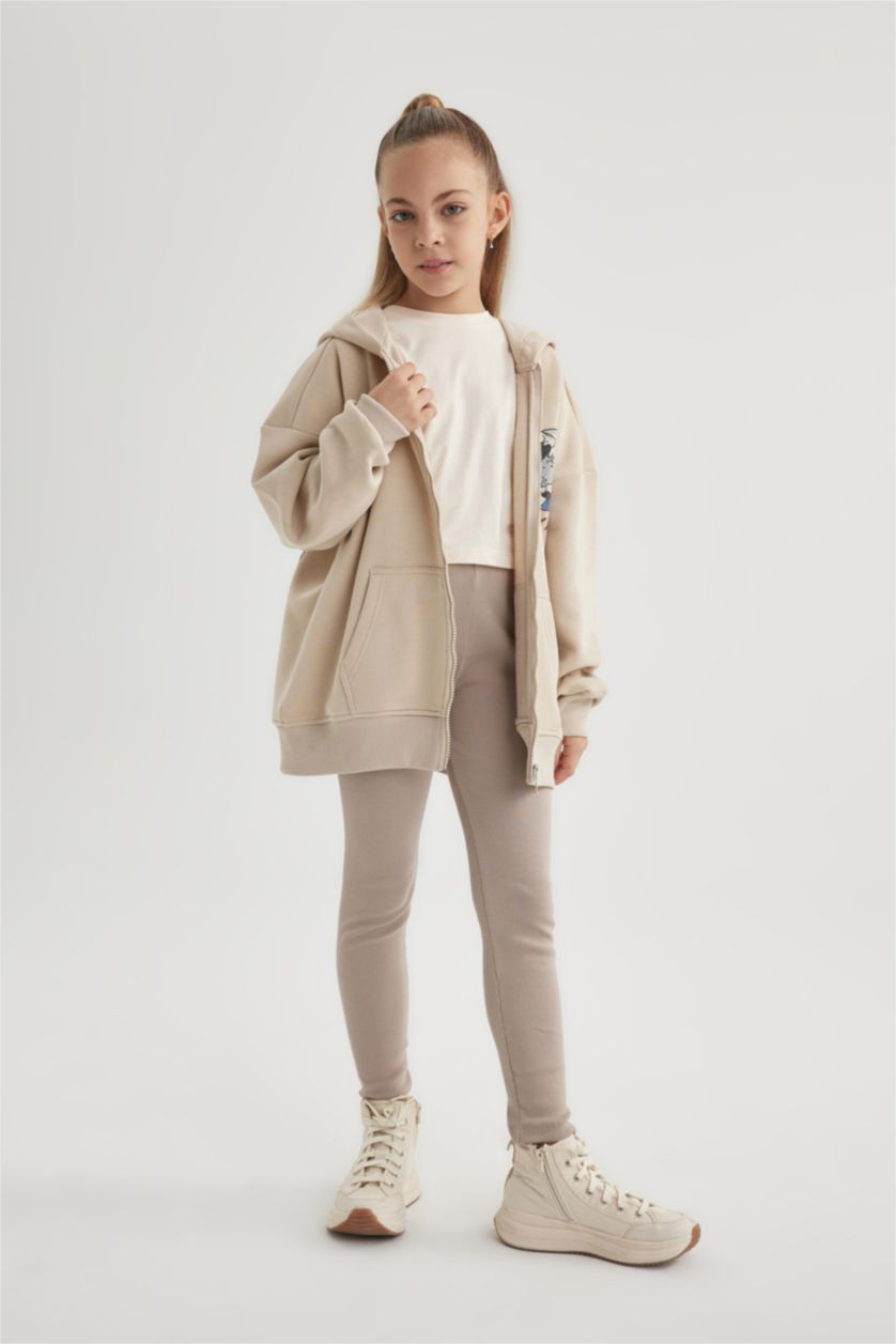 GIRLS & TEENS Beige Girl Thick Fabric Soft Sweat Cardigan Leggings 2 Piece Set