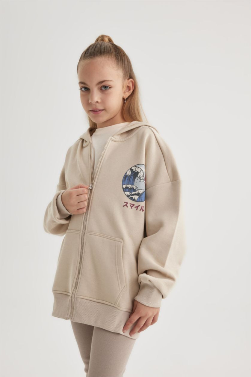 GIRLS & TEENS Beige Girl Thick Fabric Soft Sweat Cardigan Leggings 2 Piece Set