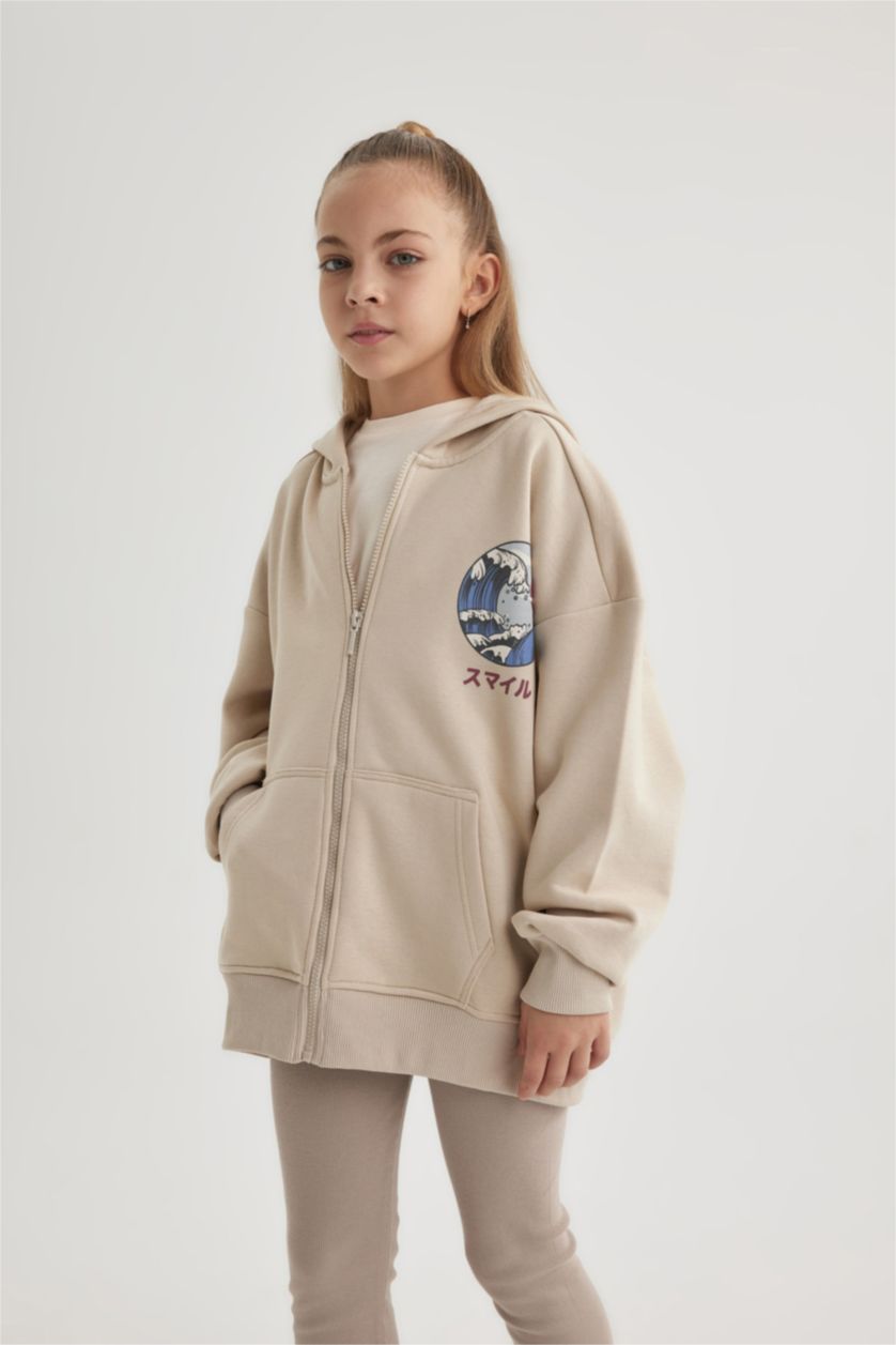 GIRLS & TEENS Beige Girl Thick Fabric Soft Sweat Cardigan Leggings 2 Piece Set