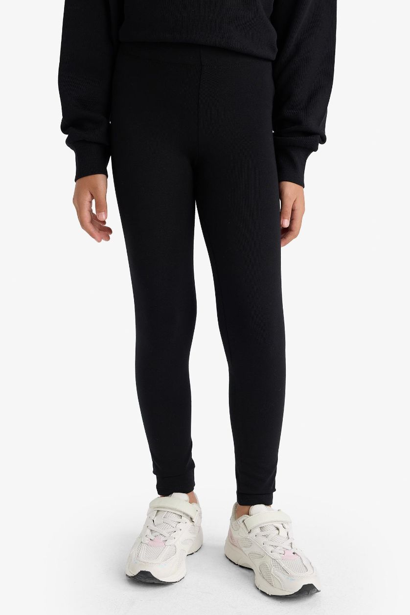 Kız Çocuk - Genç Kız Siyah Basic Düz Uzun Siyah Tayt Kız Çocuk