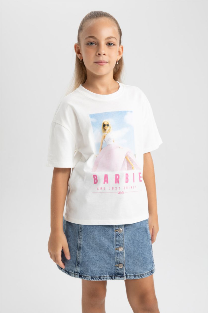 Девочки и подростки Бежевый Футболка оверсайз Barbie для девочек