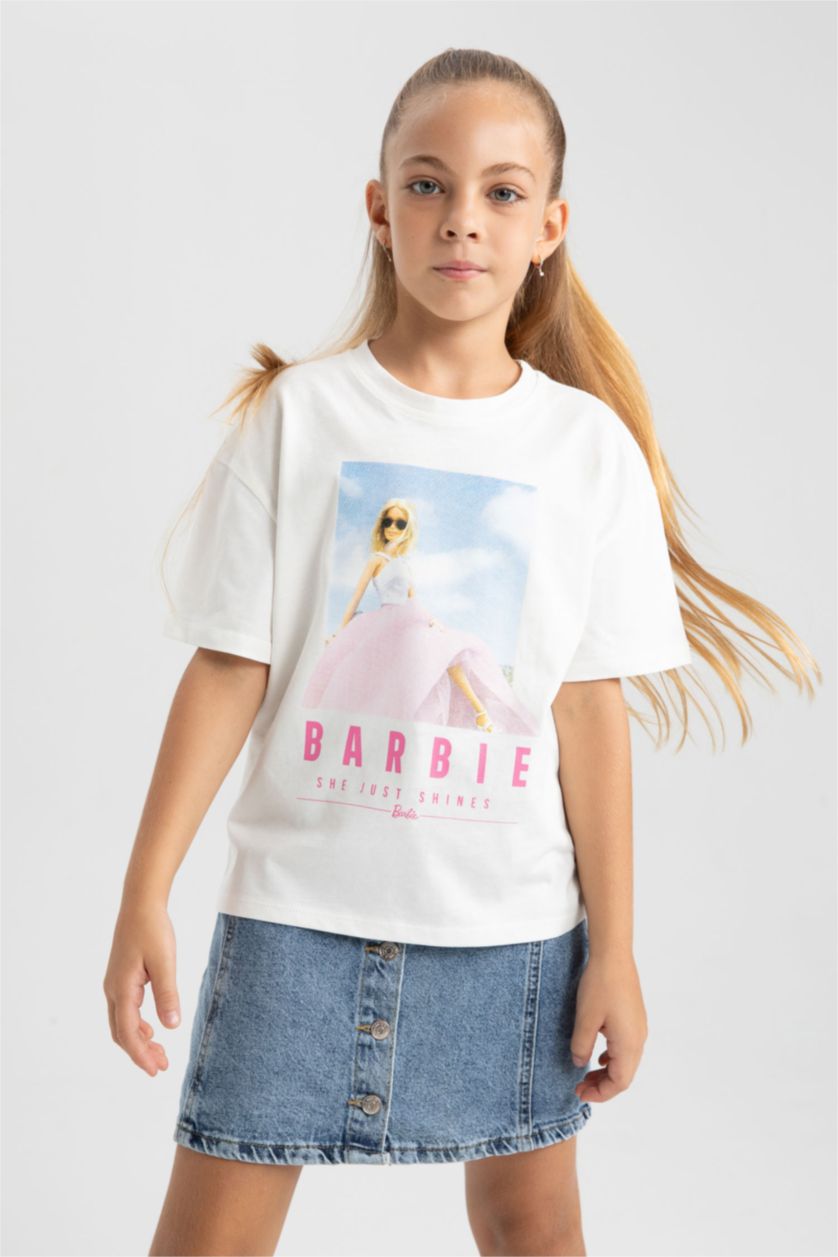 Девочки и подростки Бежевый Футболка оверсайз Barbie для девочек