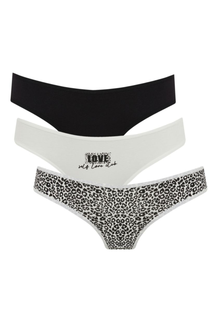 WOMAN Black Fall in Love 3 Piece Brazilian Slip Panties
