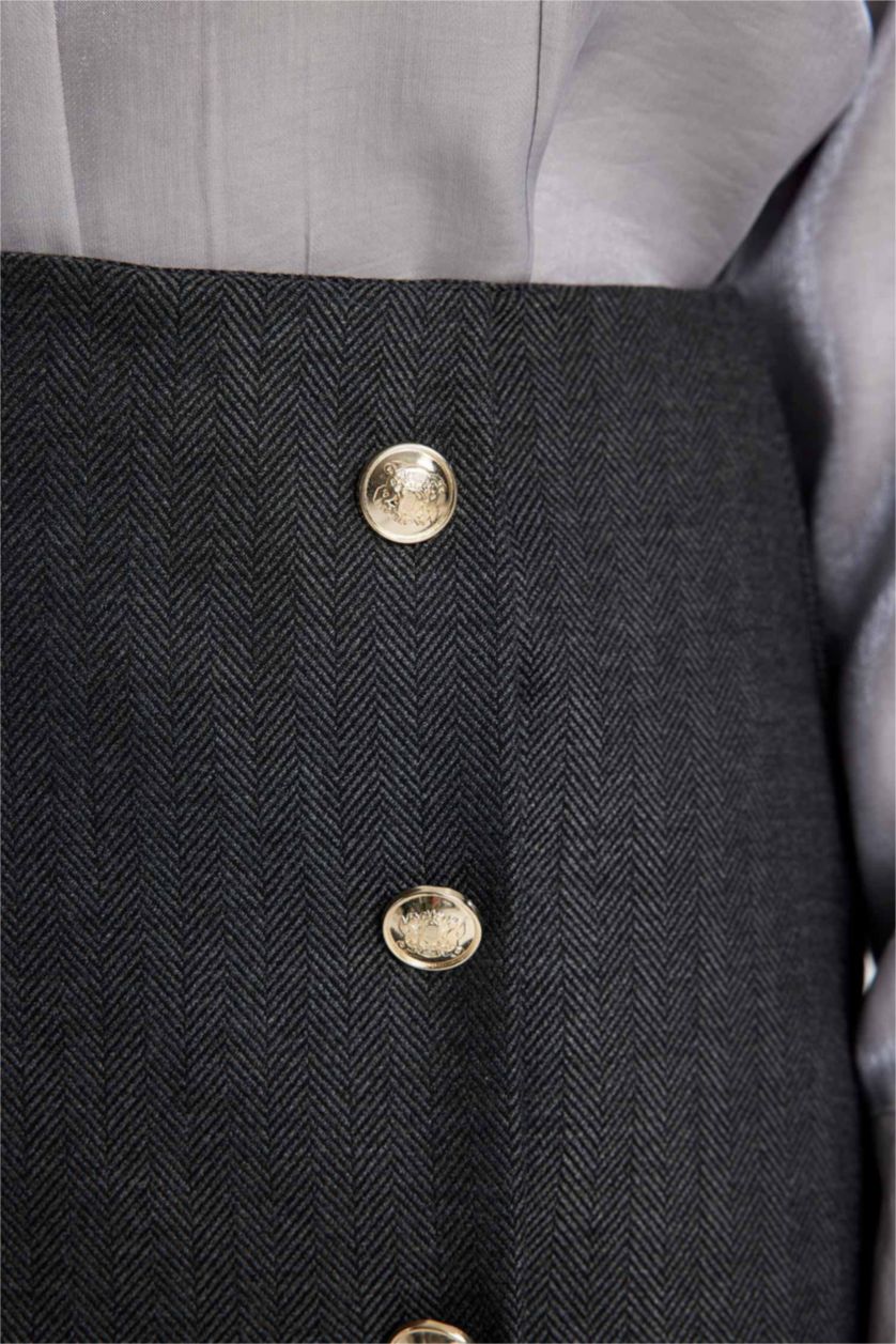 WOMAN Anthracite A Cut Knit Patterned Lined Normal Waist Mini Skirt