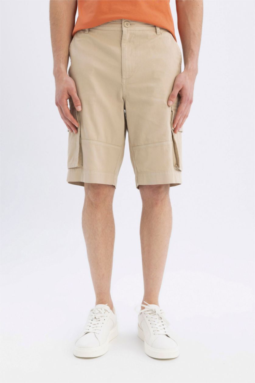 HOMME Beige Short Bermuda en Gabardine Coupe Relax