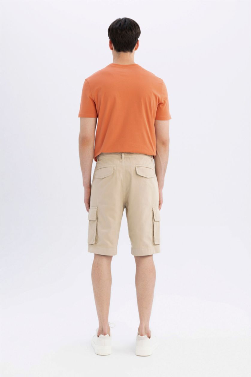HOMME Beige Short Bermuda en Gabardine Coupe Relax
