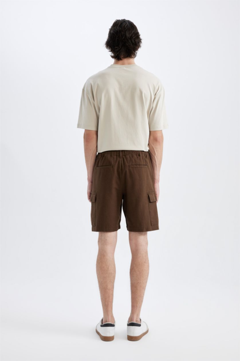 رجالي بني شورت قطن برمودا كارجو فيت ذو مظهر كتان