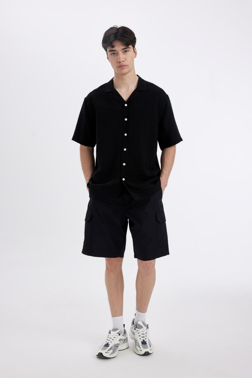 رجال أسود برمودا باراشوت قصة مريحة بجيب