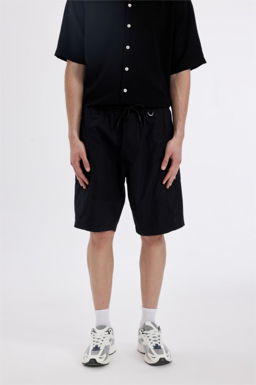 رجال أسود برمودا باراشوت قصة مريحة بجيب