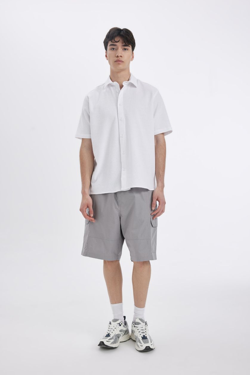 Erkek Gri Kargo Fit Paraşüt Bermuda Şort