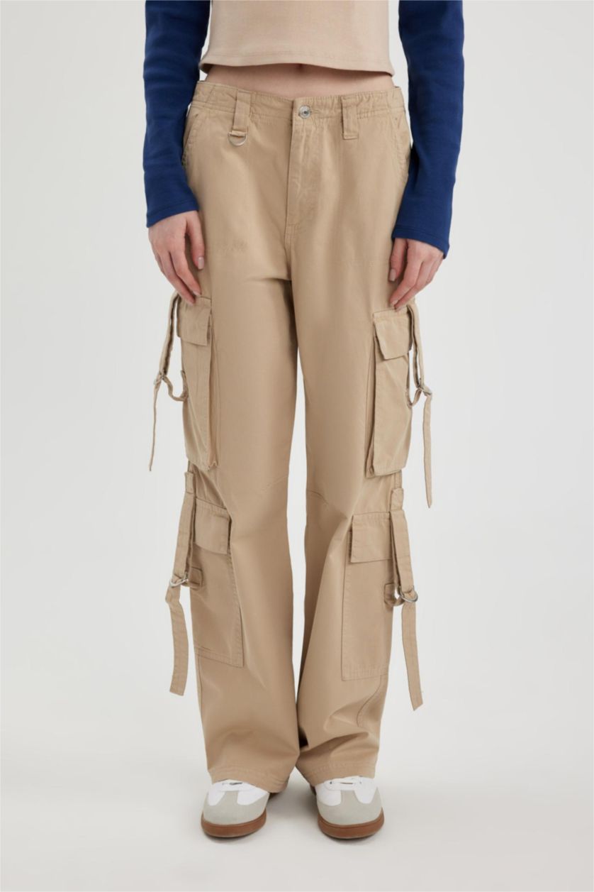 نساء اللون الحجري بنطرون كارجو برجل واسع وايد ليج