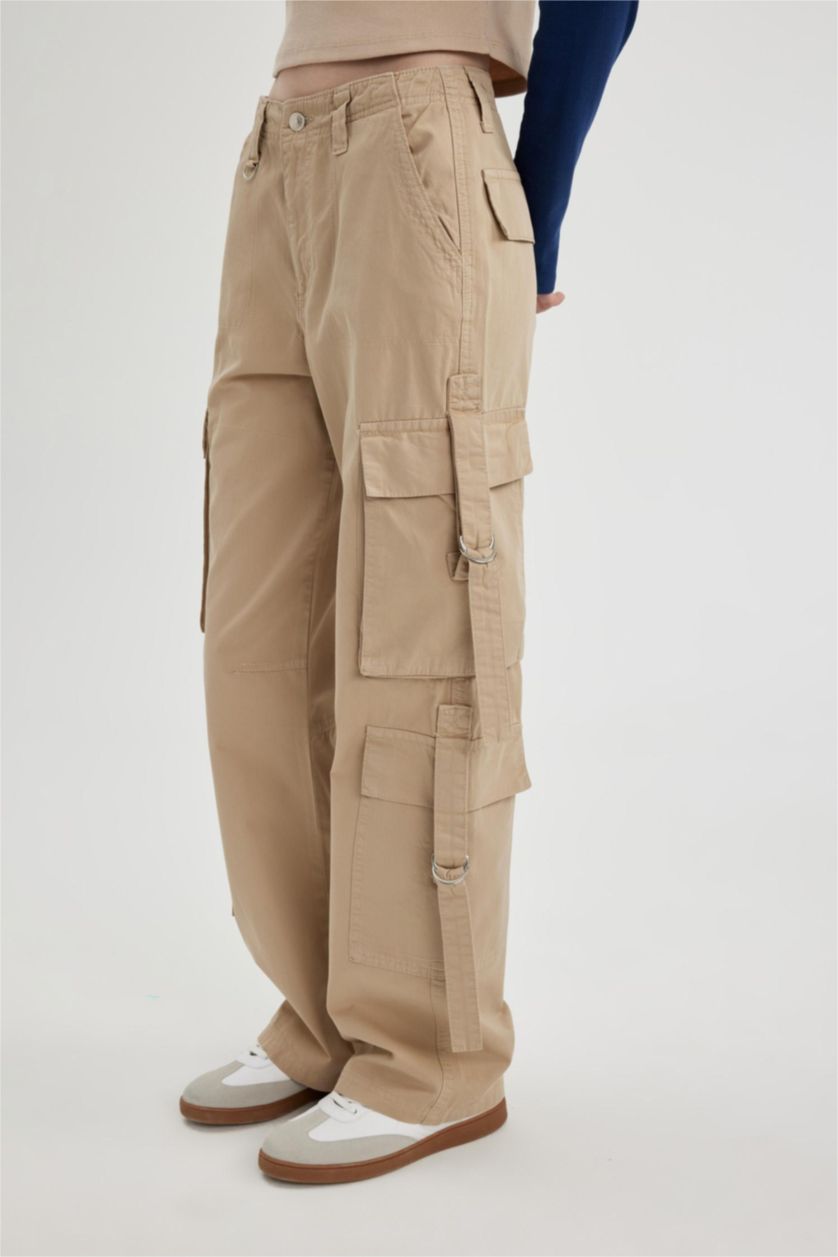 نساء اللون الحجري بنطرون كارجو برجل واسع وايد ليج