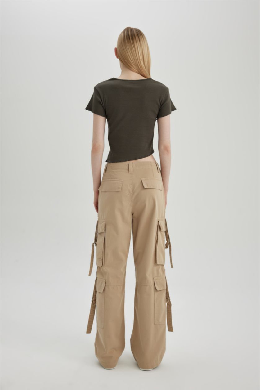 نساء اللون الحجري بنطرون كارجو برجل واسع وايد ليج