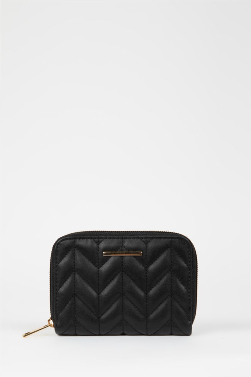 Kadın Siyah Kadın Kapitone Suni Deri Nakış Cüzdan