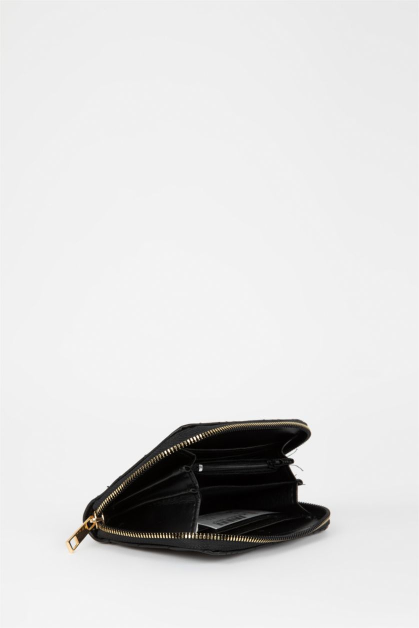 Kadın Siyah Kadın Kapitone Suni Deri Nakış Cüzdan