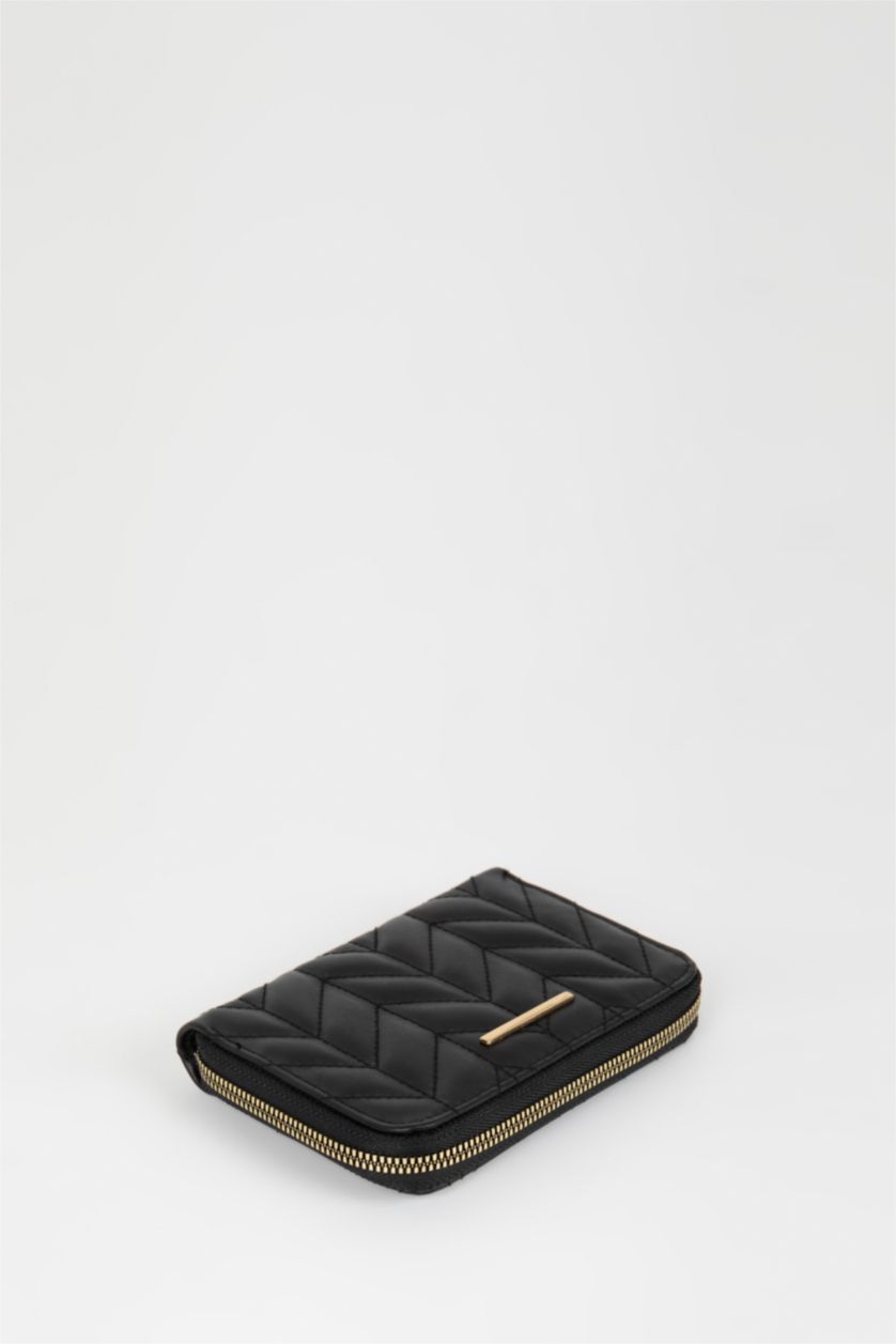 Kadın Siyah Kadın Kapitone Suni Deri Nakış Cüzdan