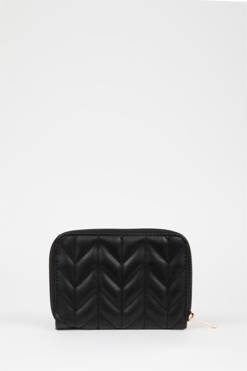 Kadın Siyah Kadın Kapitone Suni Deri Nakış Cüzdan