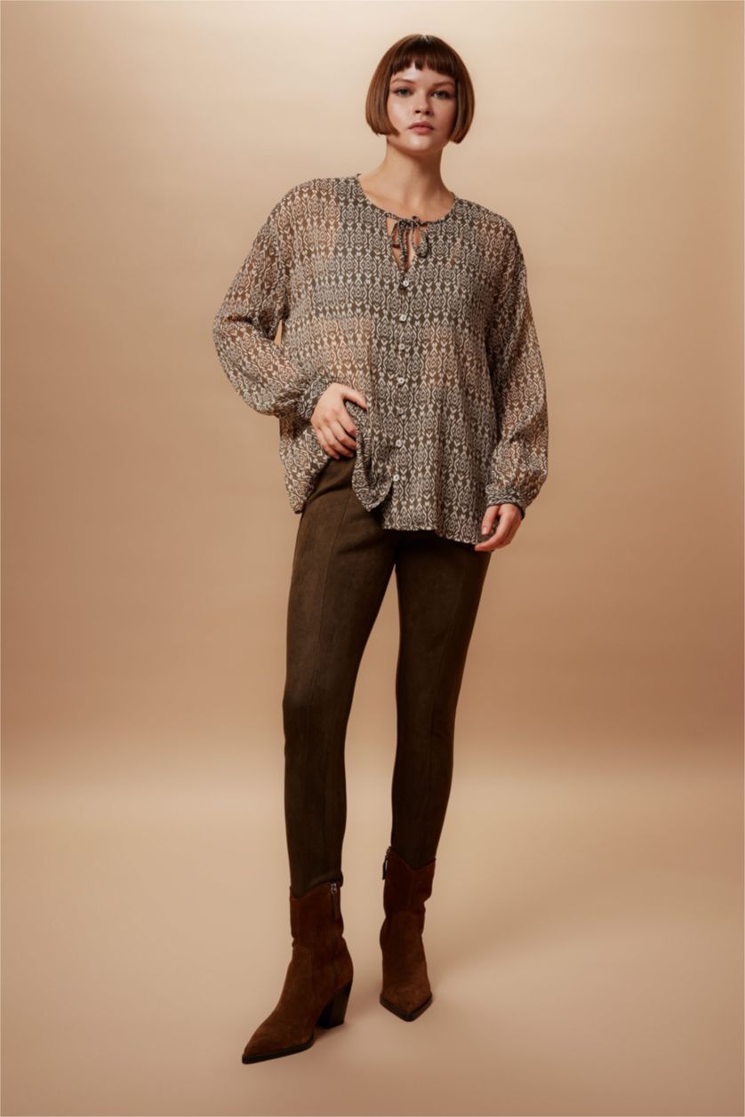 Жіночий Хакі Блузка з довгим рукавом оверсайз з рукавами-ліхтариками для жінок