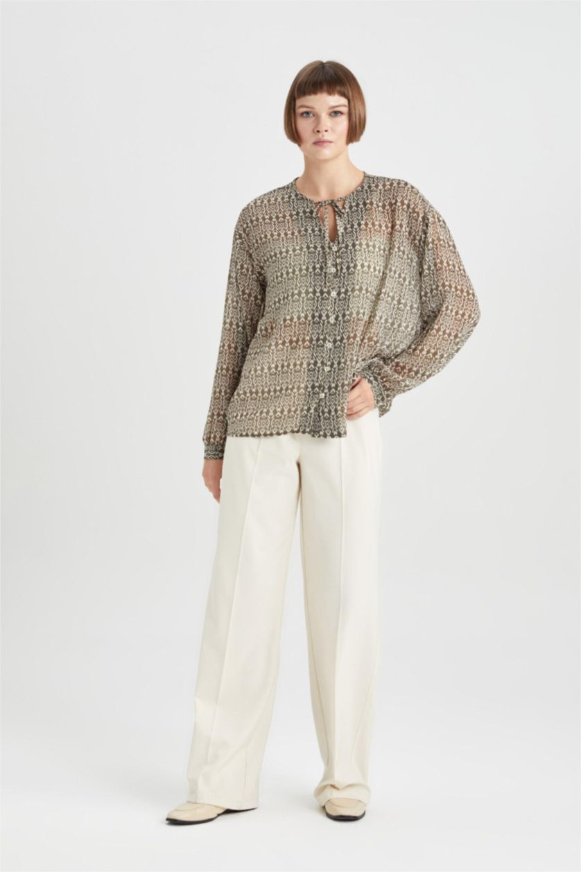 Жіночий Хакі Блузка з довгим рукавом оверсайз з рукавами-ліхтариками для жінок