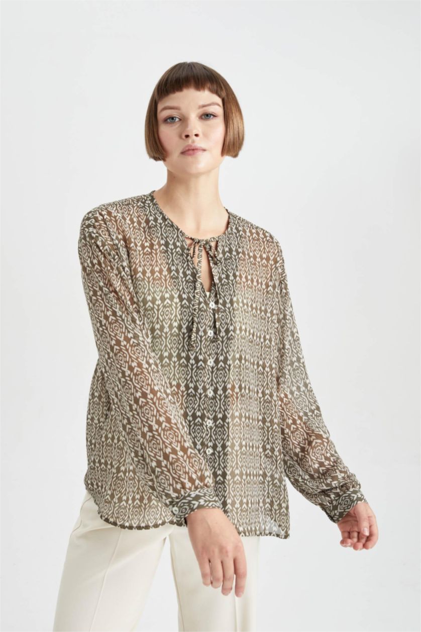 Жіночий Хакі Блузка з довгим рукавом оверсайз з рукавами-ліхтариками для жінок