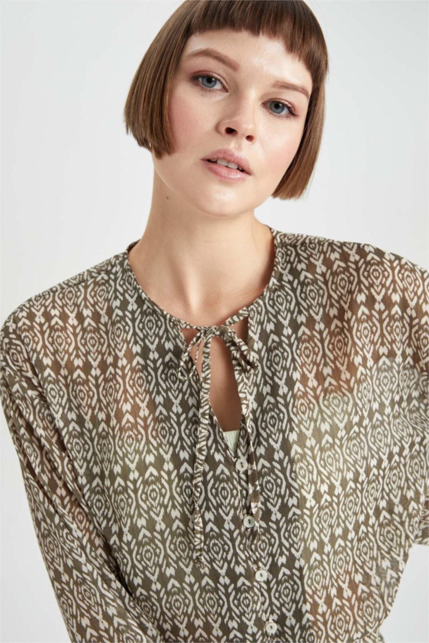 Жіночий Хакі Блузка з довгим рукавом оверсайз з рукавами-ліхтариками для жінок