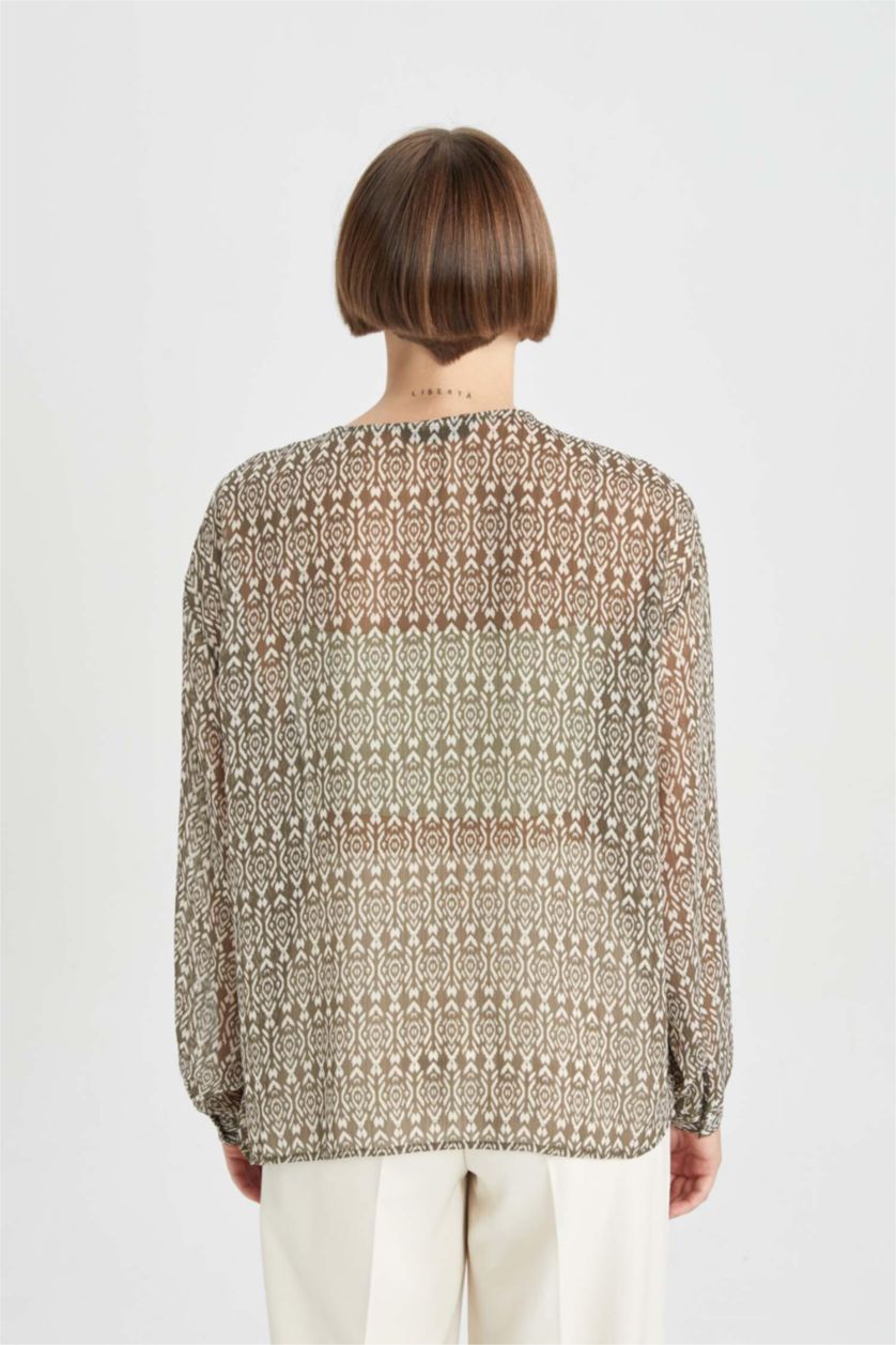 Жіночий Хакі Блузка з довгим рукавом оверсайз з рукавами-ліхтариками для жінок