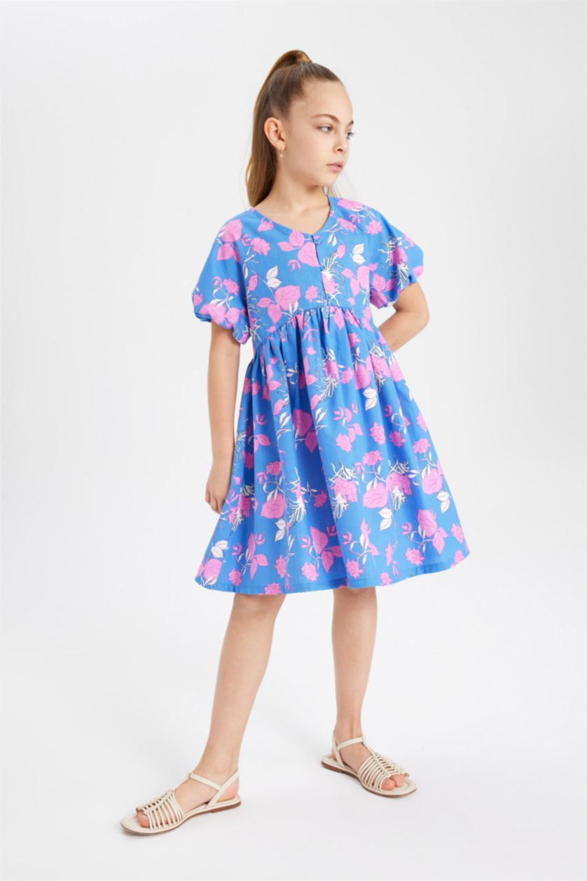 GIRLS & TEENS Light Royal Regular Fit Short Sleeve Woven Dress