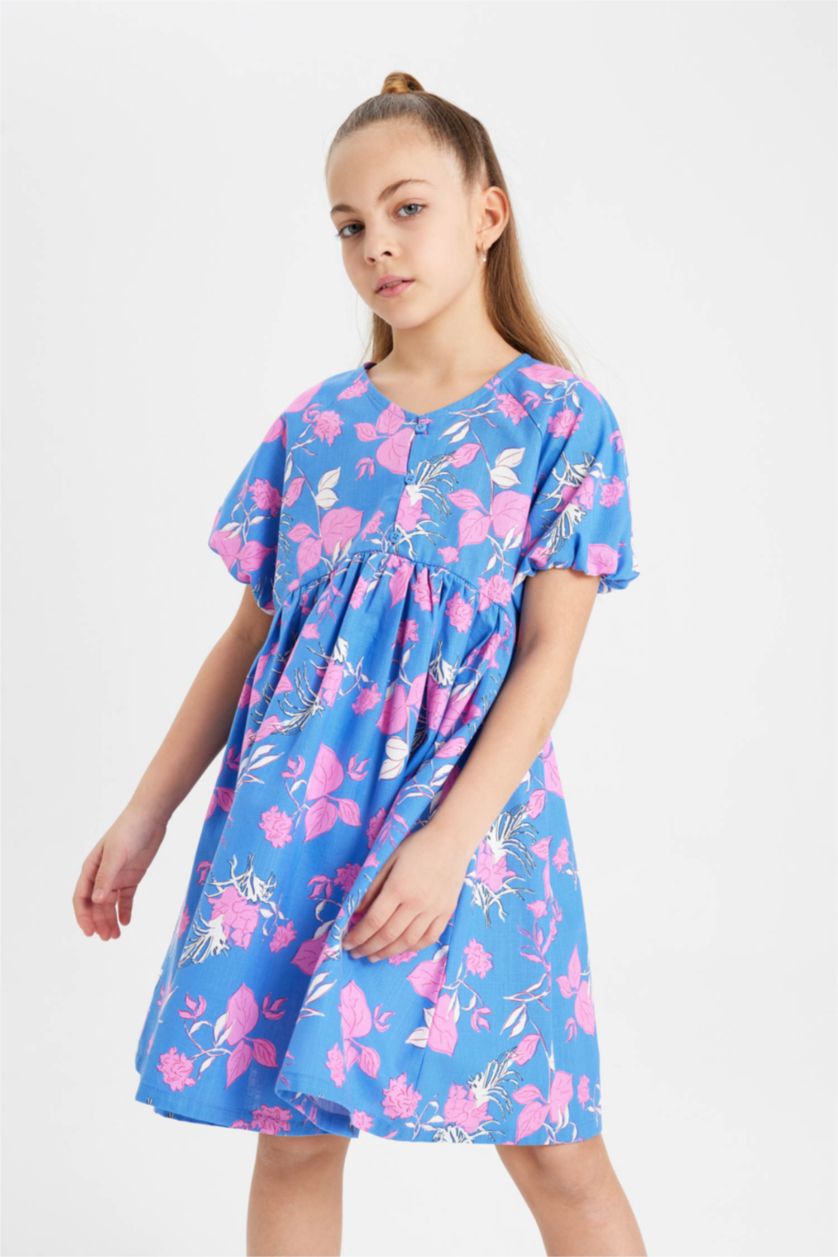 GIRLS & TEENS Light Royal Regular Fit Short Sleeve Woven Dress