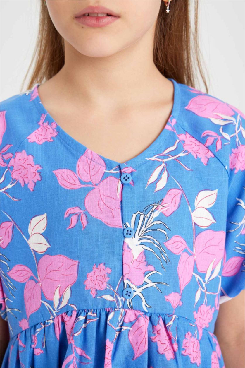 GIRLS & TEENS Light Royal Regular Fit Short Sleeve Woven Dress