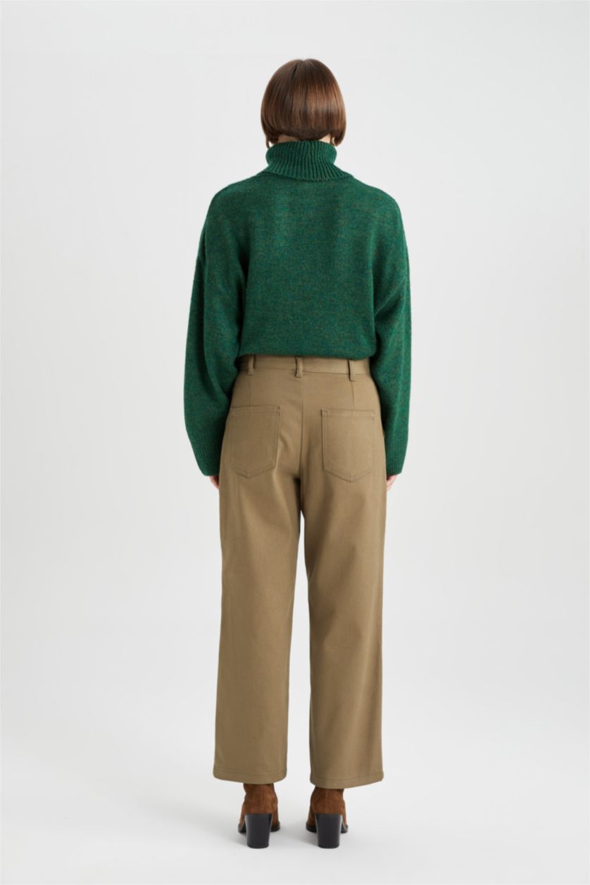 حريمي كاكي بنطلون جبردين قصة مستقيمة بجيب وخصر عالي