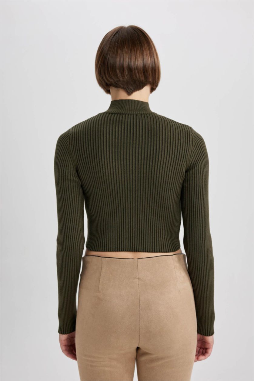 WOMAN Khaki Fitted Half Turtleneck Rib Knit Pullover