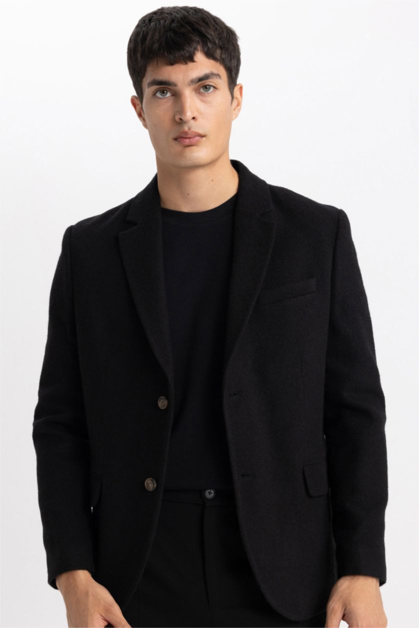 رجالي أسود بليزر مودرن فيت بياقة جاكيت