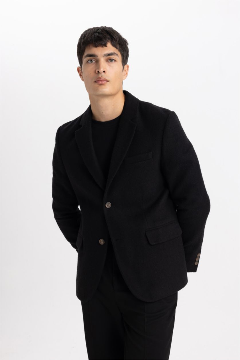 رجالي أسود بليزر مودرن فيت بياقة جاكيت