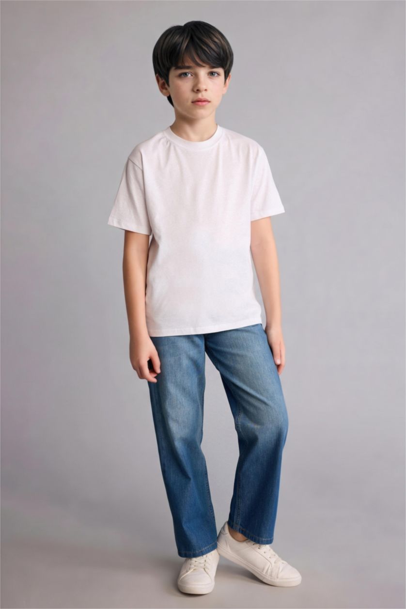 Erkek Çocuk - Genç Erkek Mavi Straight Fit Düz paça Jean Pantolon Erkek Çocuk