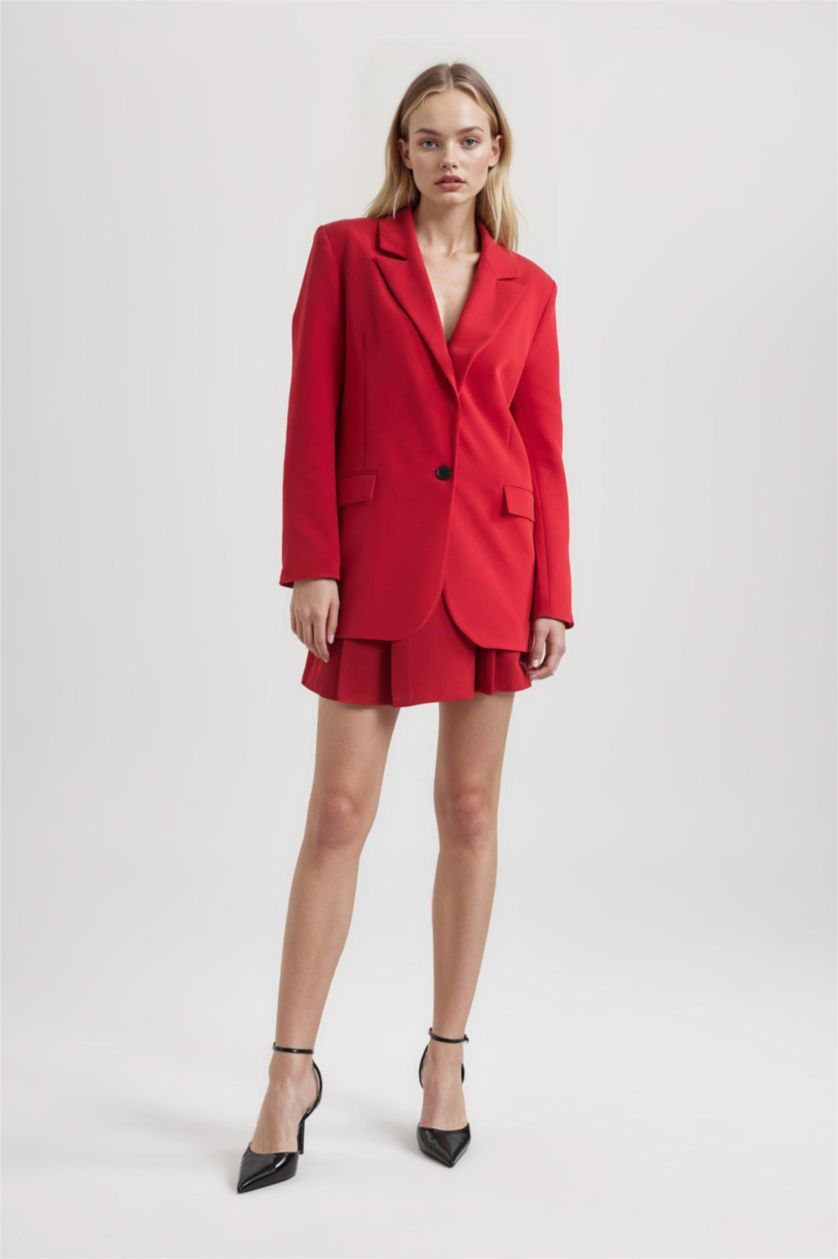 WOMAN Red Pleat Normal Waist Mini Skirt