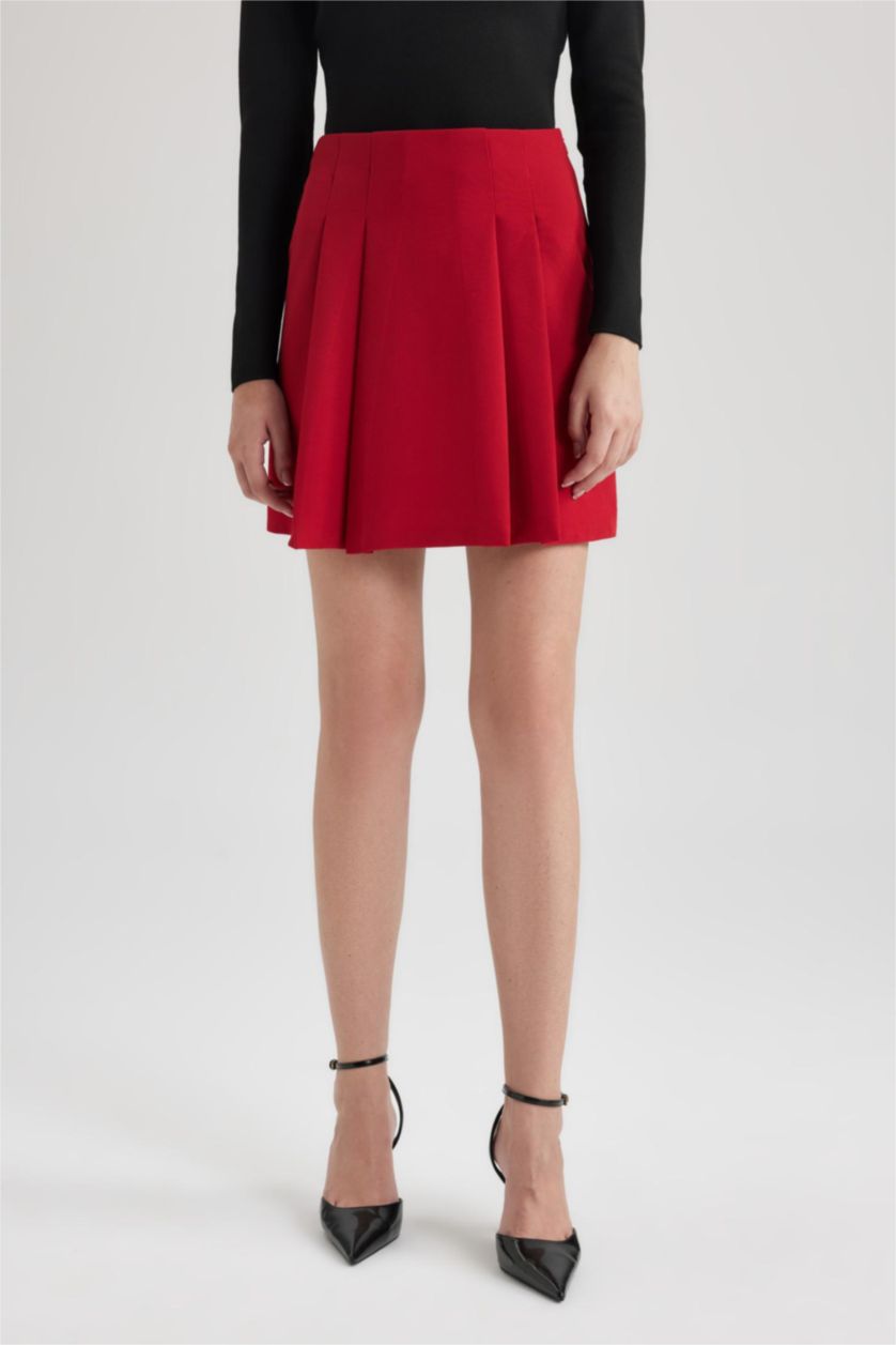 WOMAN Red Pleat Normal Waist Mini Skirt