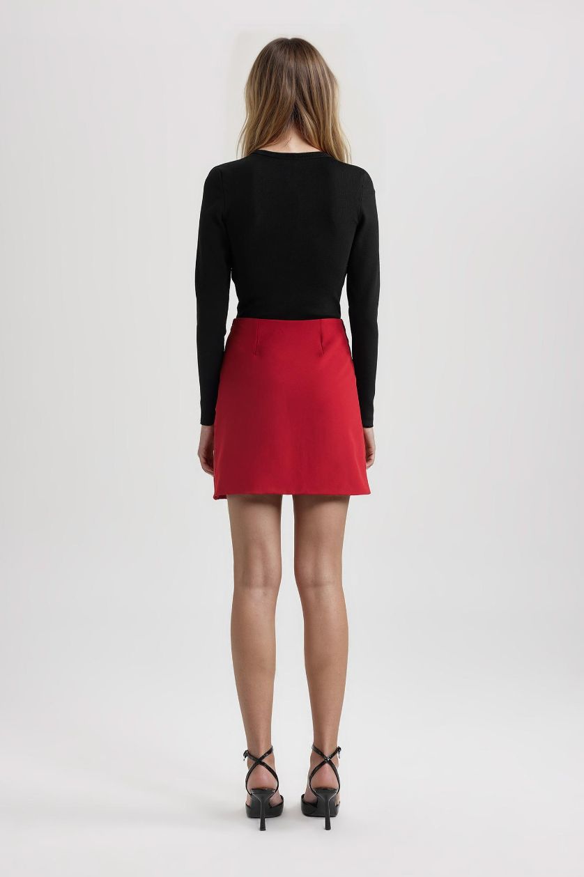 WOMAN Red Pleat Normal Waist Mini Skirt
